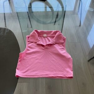 Pink Ribbed Sleeveless Turtleneck Crop Top